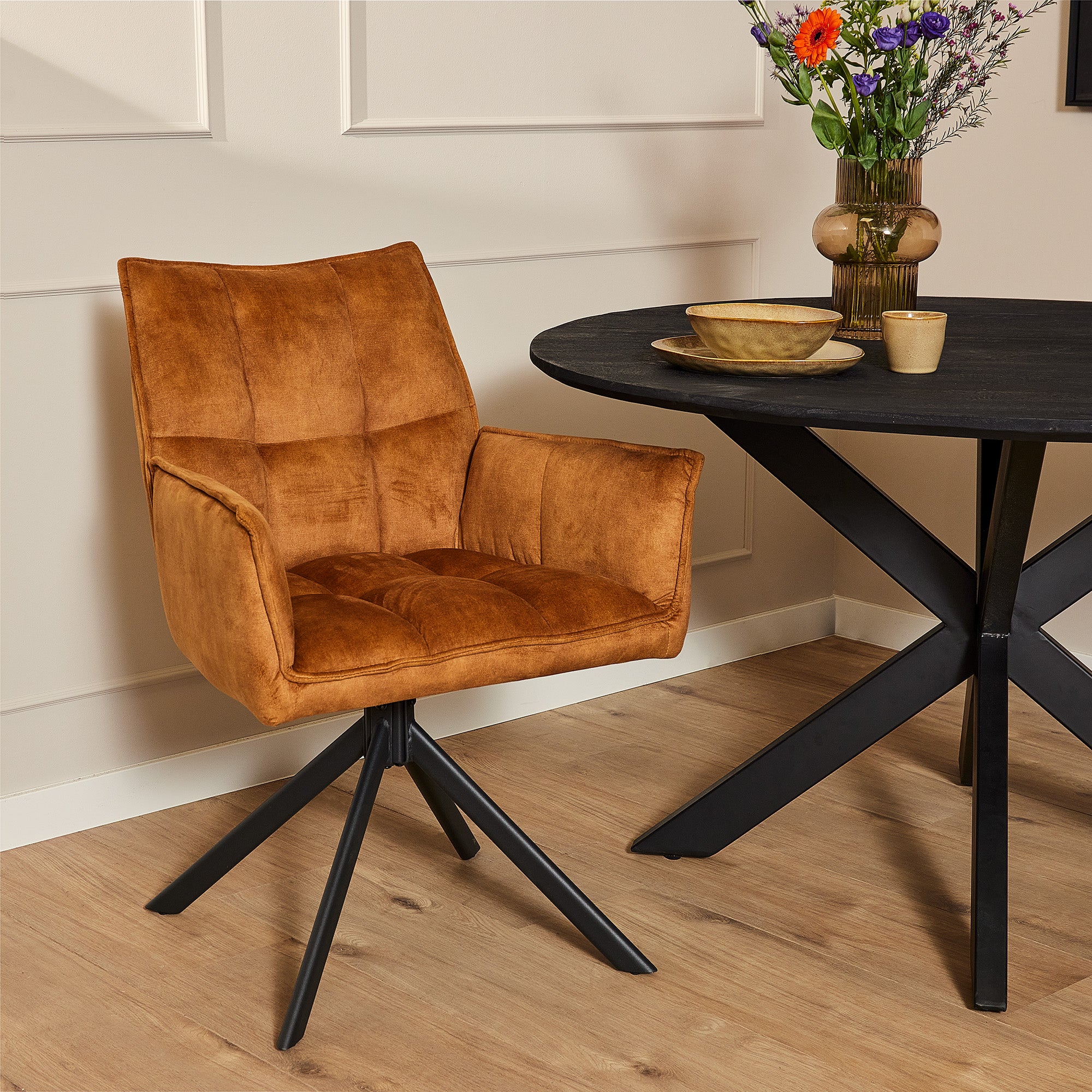 Fauteuil avec accoudoirs Dani velours or - STF