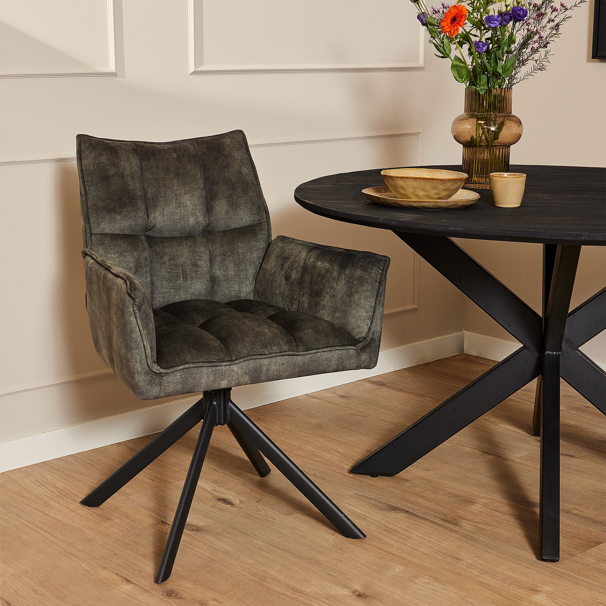 Fauteuil Dani Velours vert mousse - STF