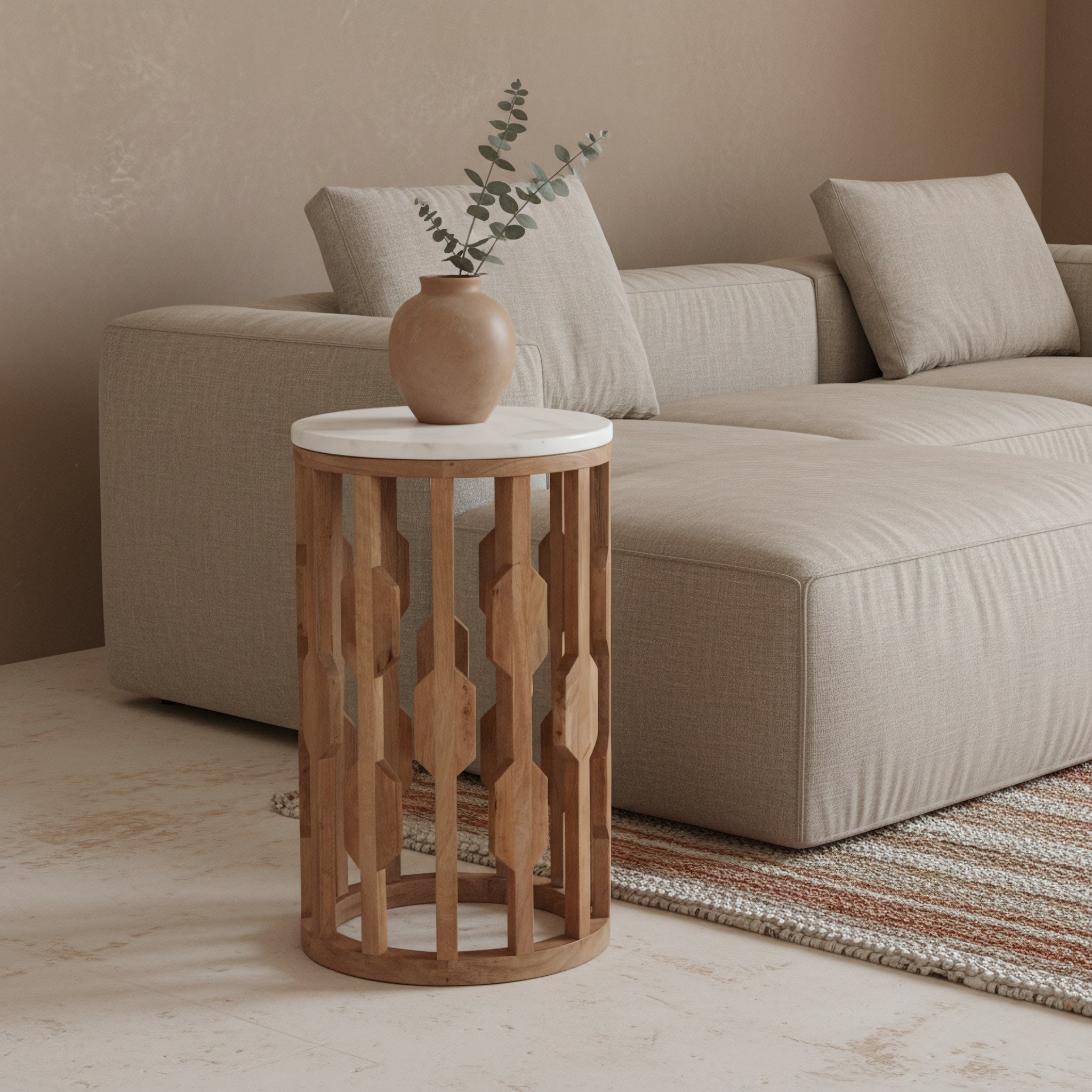 Bijzettafel Atjeh marmer, wit - RAW