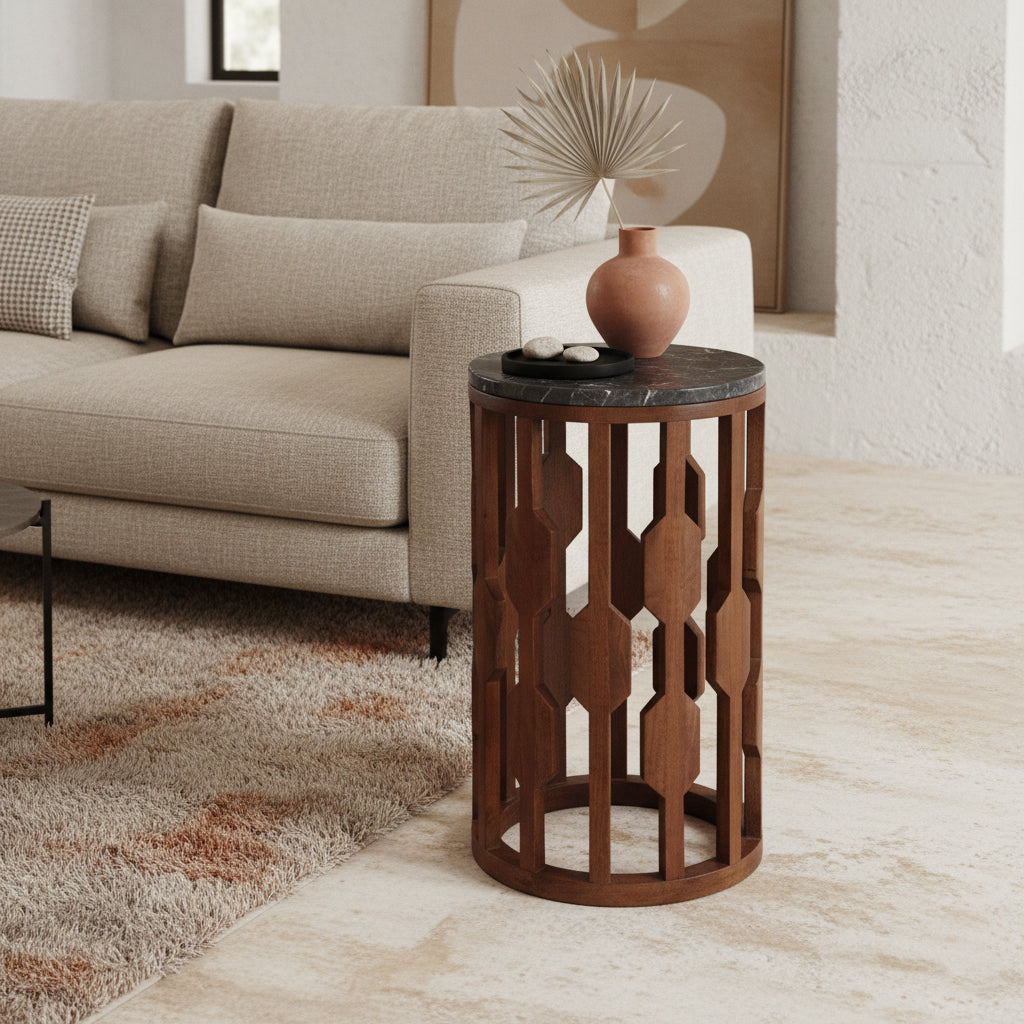 Bijzettafel Lampung marmer, zwart - RAW