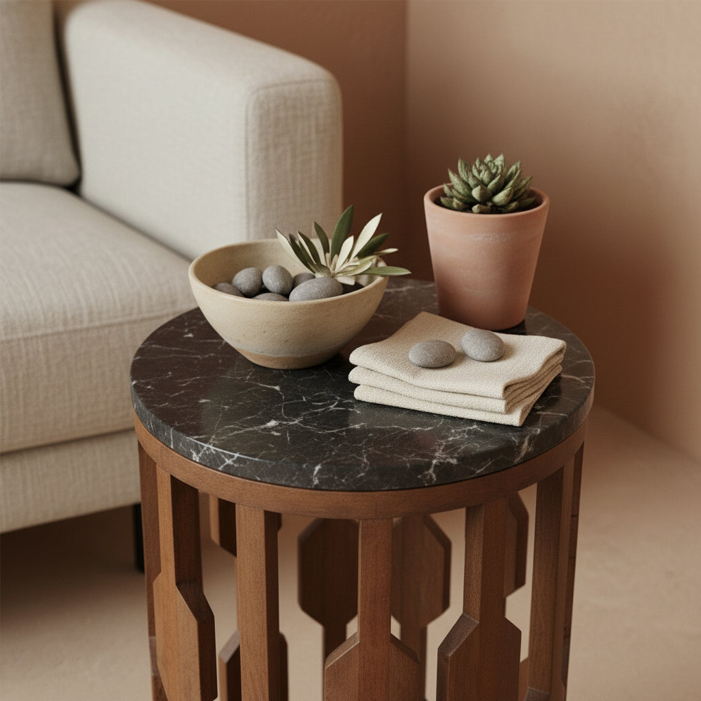 Bijzettafel Lampung marmer, zwart - RAW