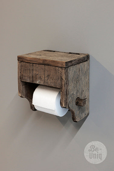 Toiletrolhouder Meno met klepje - oud hout