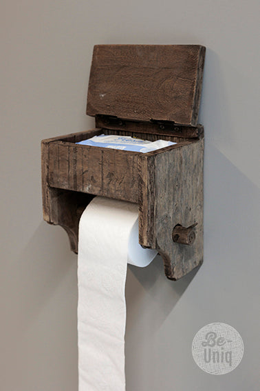 Toiletrolhouder Meno met klepje - oud hout