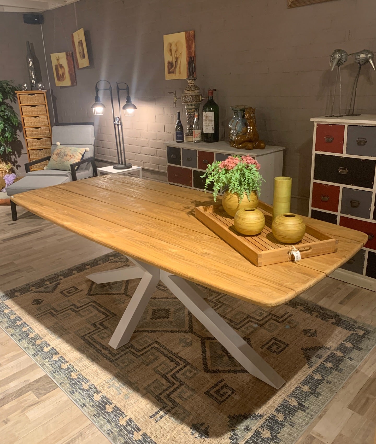 Tafel outdoor Yuki teak met spiderpoot - COMBINATIEDEAL