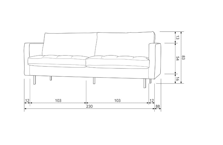 Zetel 2.5-zit Rodeo classic - ecoleer cognac, zwart of mosgroen - EEKH