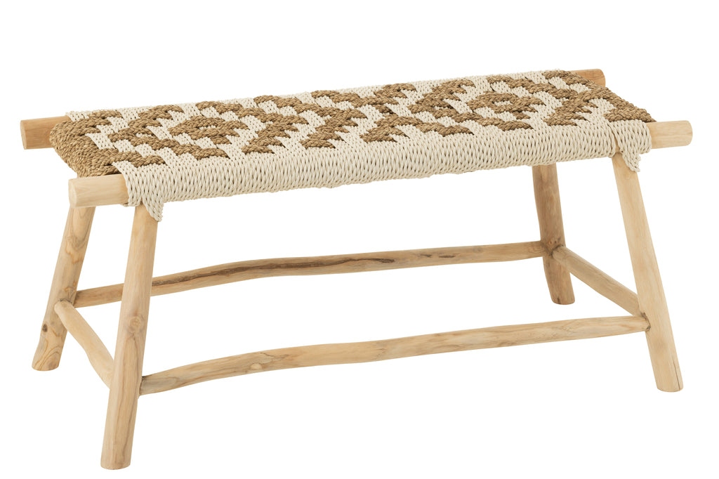 Banc Waverly en teck/jonc de mer naturel/blanc - J-LINE