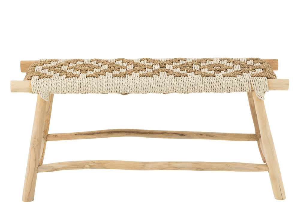 Banc Waverly en teck/jonc de mer naturel/blanc - J-LINE
