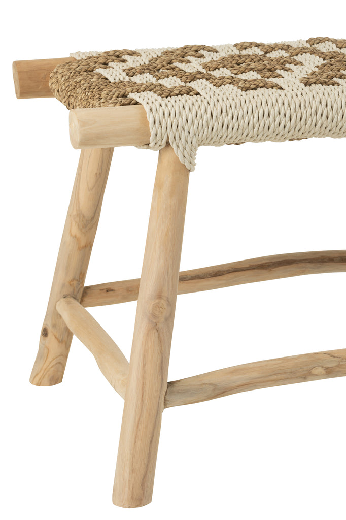 Banc Waverly en teck/jonc de mer naturel/blanc - J-LINE