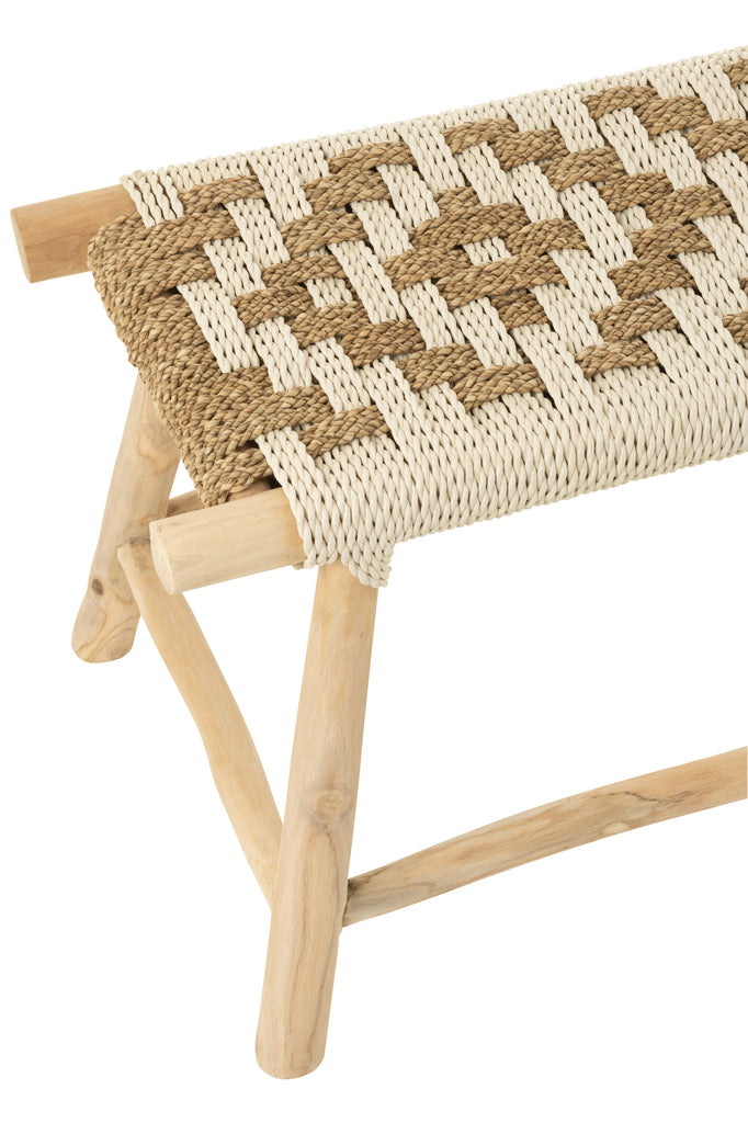 Banc Waverly en teck/jonc de mer naturel/blanc - J-LINE