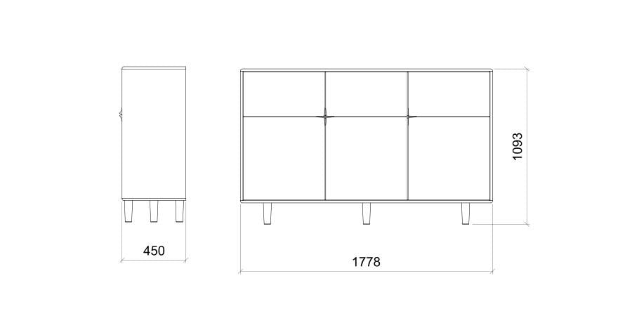 Dressoir hoog Sento 3-deurs eik (4 kleuren) - THS