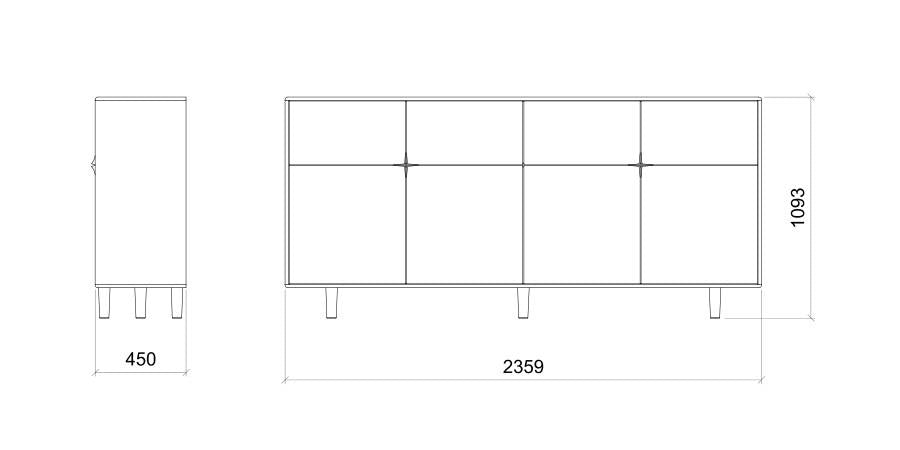 Dressoir hoog Sento 4-deurs eik (4 kleuren) - THS