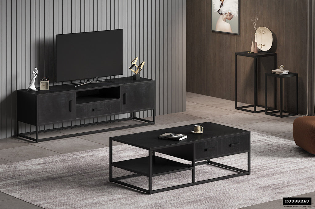 Table d'appoint 'Madeira' 2 pièces en bois de manguier noir RS