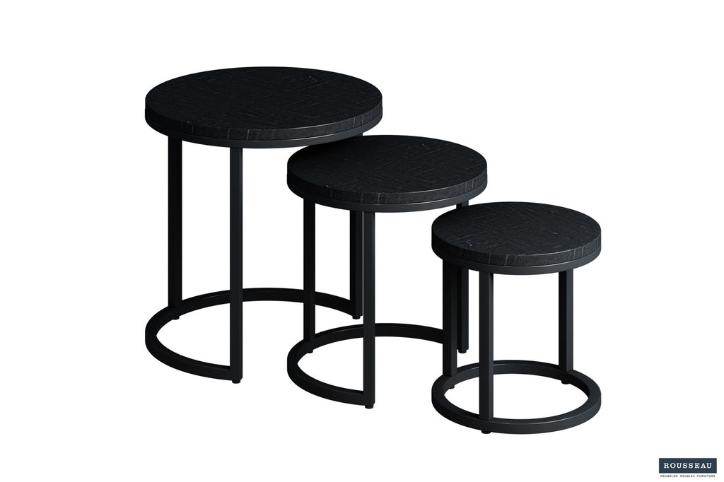 Bijzettafel 'Plano' 3-delig Mango wood black RS