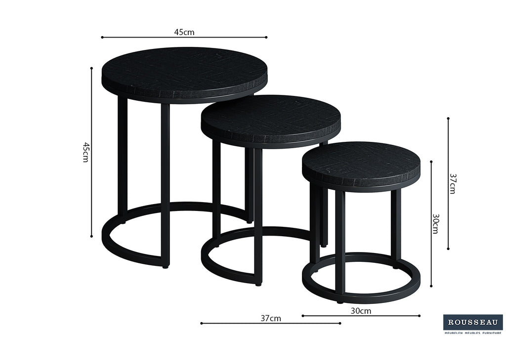 Bijzettafel 'Plano' 3-delig Mango wood black RS
