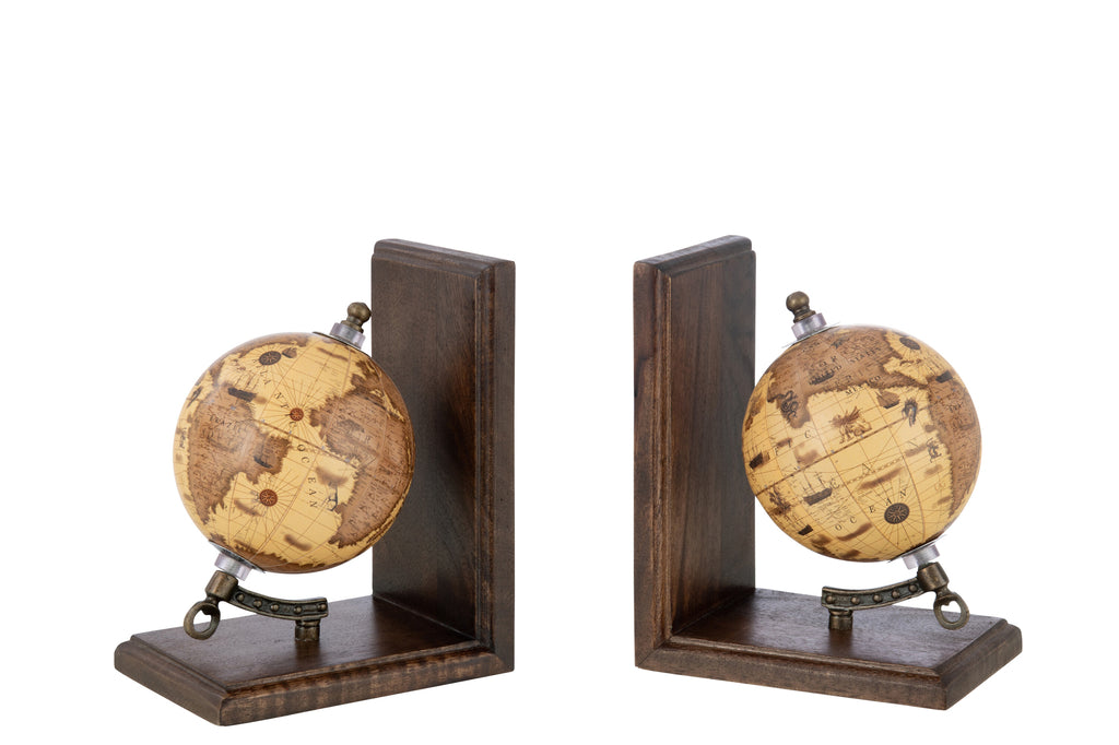Serre-livres Globe terrestre Bois Orange/Marron - J-LINE