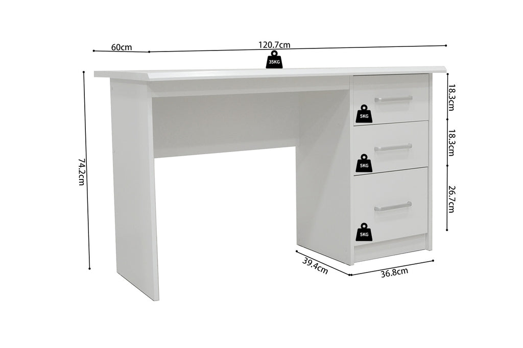 Bureau 'Mateo' 3 lades Wit - RS