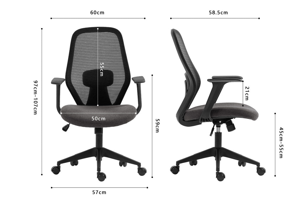 Chaise de bureau 'Claude' Mesh Noir/Gris RS