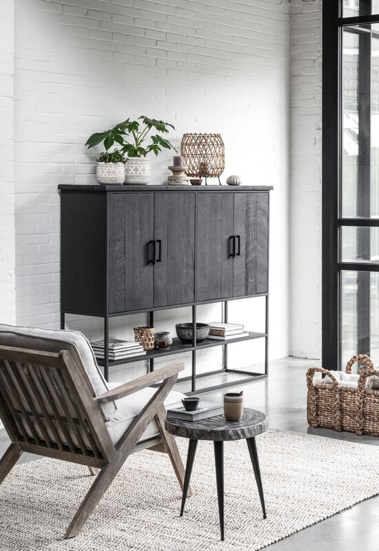 Meuble de rangement DTP intemporel - 4 portes, étagère ouverte noire