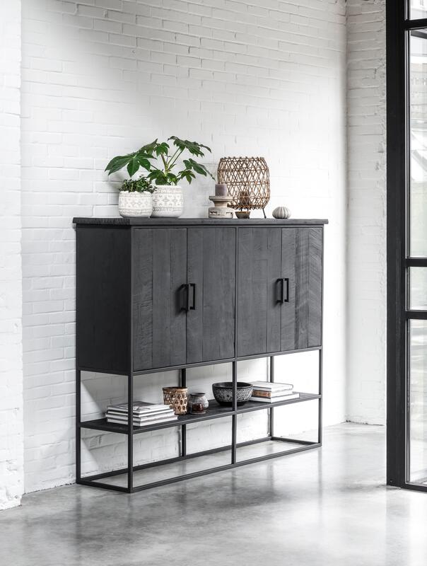 Meuble de rangement DTP intemporel - 4 portes, étagère ouverte noire