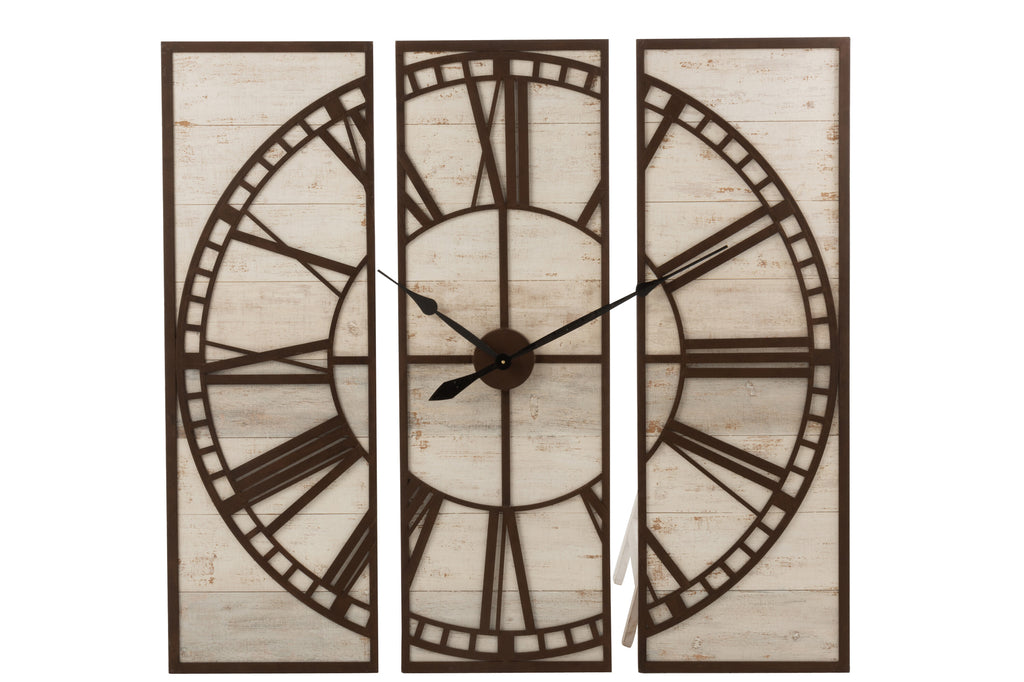 Horloge 3 parties - bois blanc/métal marron - J-LINE