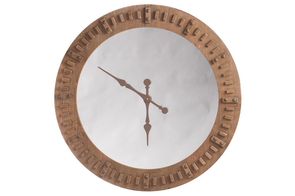 Horloge avec miroir en bois naturel L - J-LINE