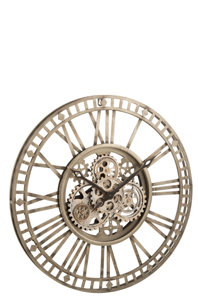 Horloge à mécanisme visible en métal gris antique - J-LINE