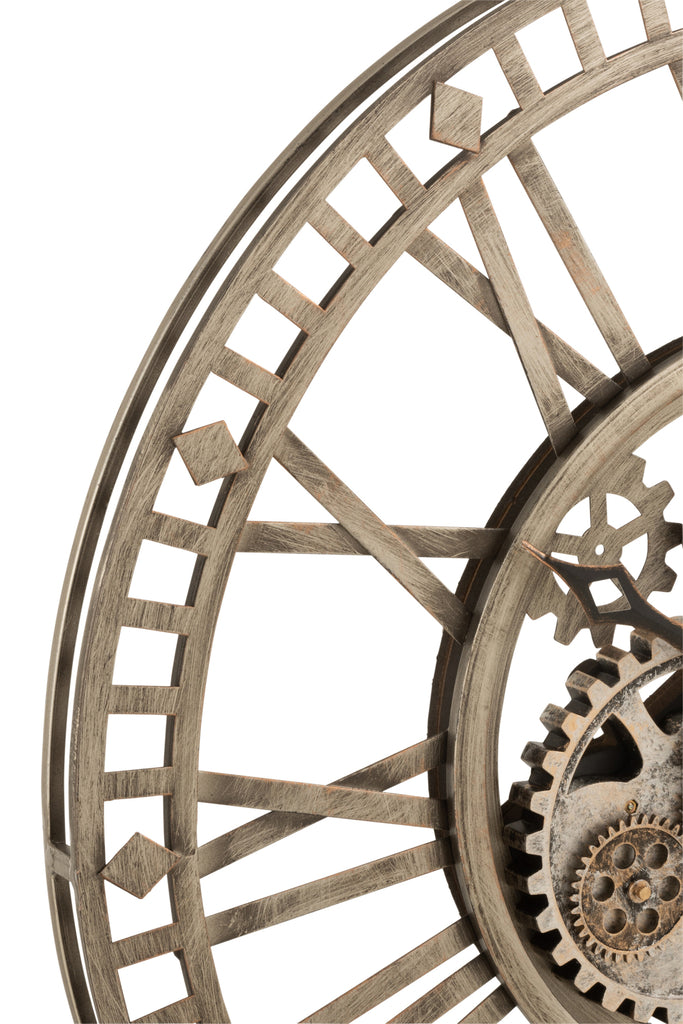 Horloge à mécanisme visible en métal gris antique - J-LINE