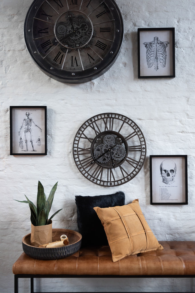 Horloge à mécanisme visible en métal gris antique - J-LINE