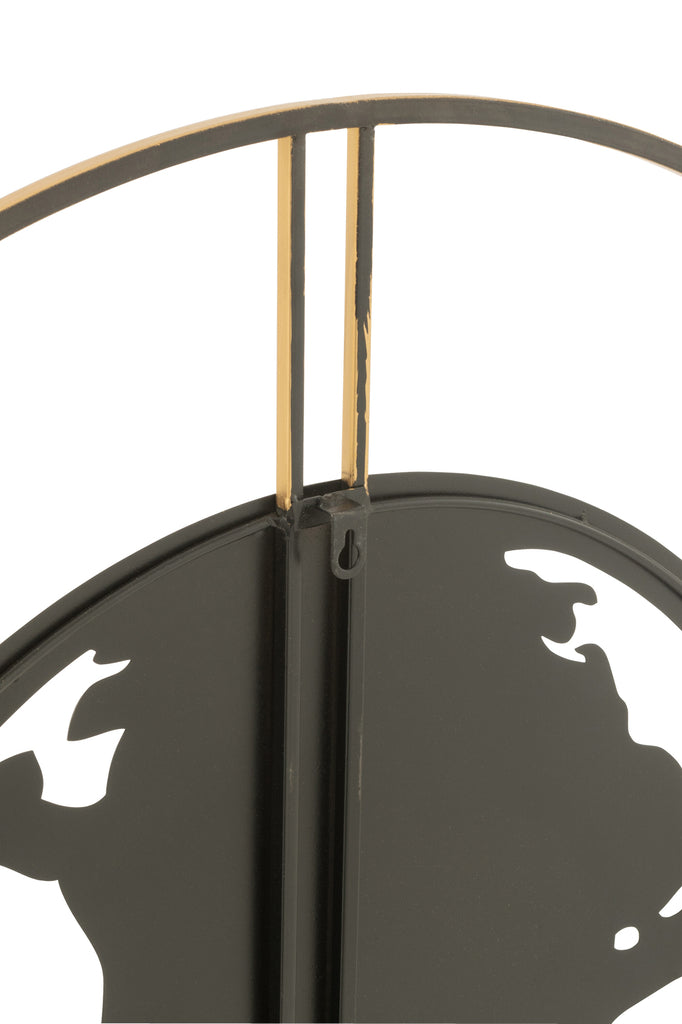Horloge Carte du Monde Métal Noir/Doré L - J-LINE