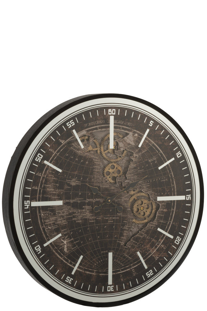 Horloge Carte du Monde Or Antique/Noir L - J-LINE