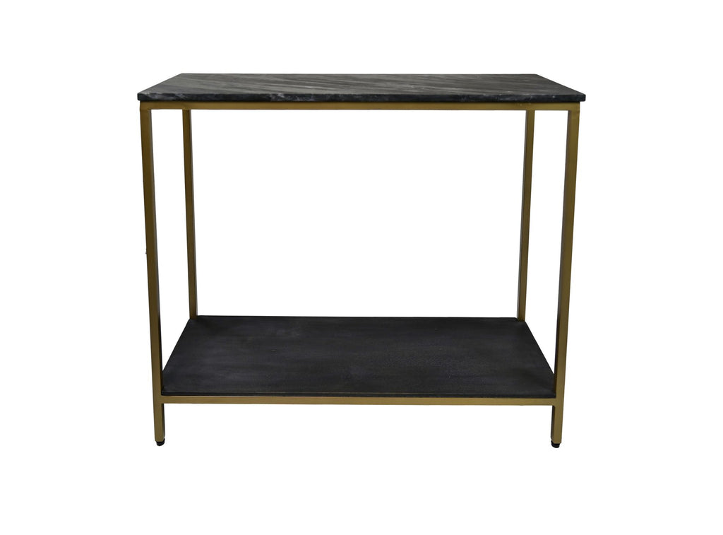 Console tafel - 100x35x86 - Zwart/goud - Marmer/metaal/mangohout