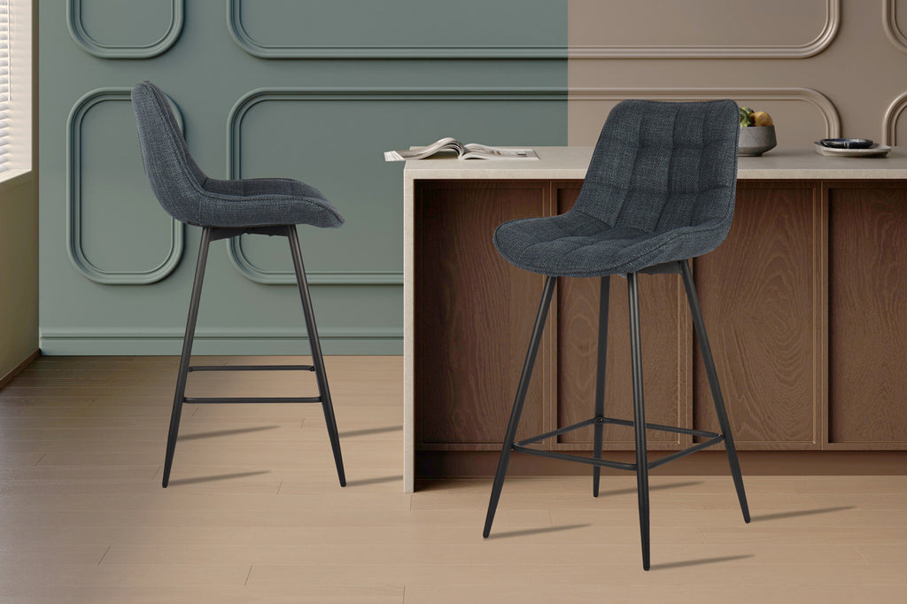 Chaise de comptoir 'Ariba' Tissu Bleu Foncé RS