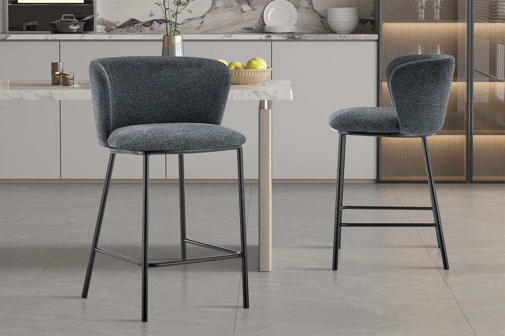 Chaise de comptoir « Arthur » Tissu gris foncé RS