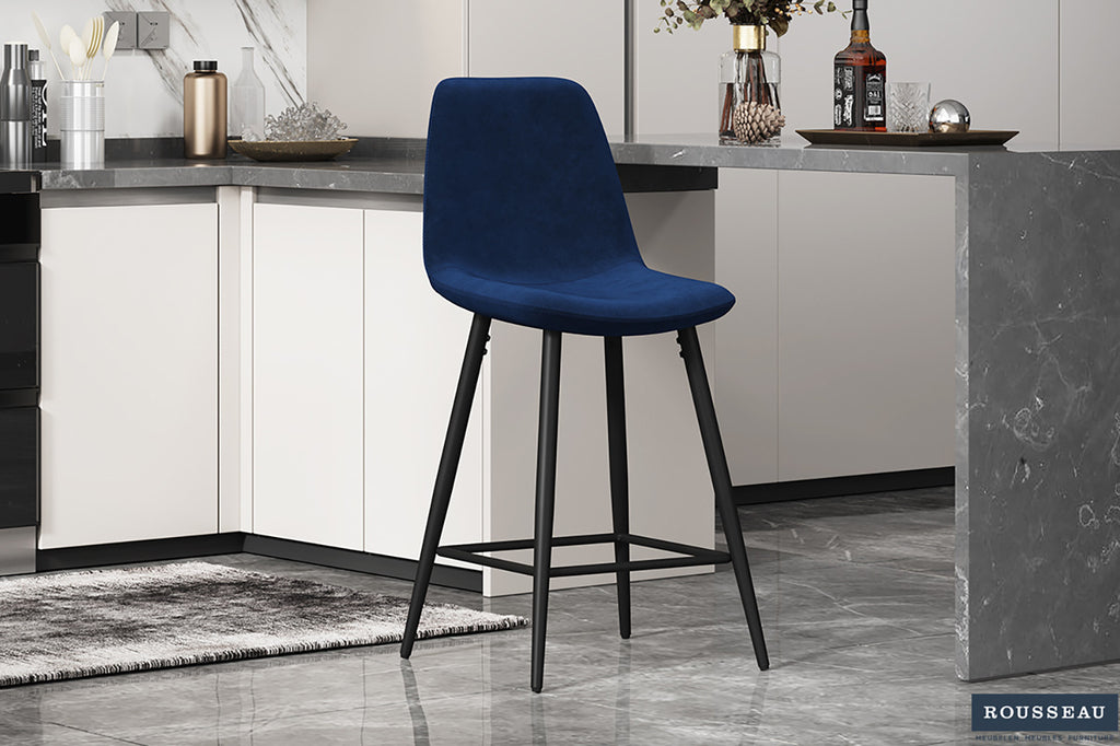 Chaise de comptoir « Boy » Velours bleu foncé RS