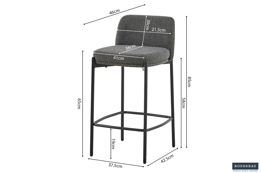 Tabouret de bar 'Ella' Tissu Gris RS