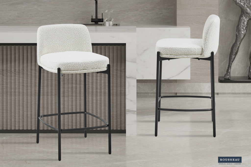 Chaise de bar « Ella » tissu blanc RS