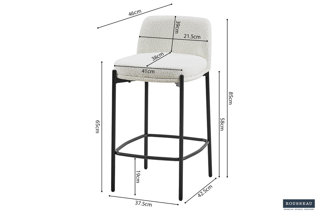 Tabouret de bar 'Ella' Tissu Blanc RS