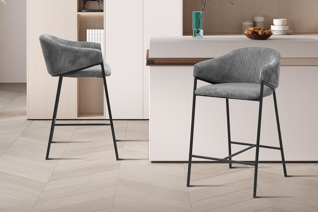 Chaise de comptoir 'Hugo' en velours côtelé gris foncé RS