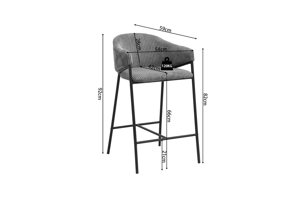 Chaise de comptoir 'Hugo' en velours côtelé gris foncé RS