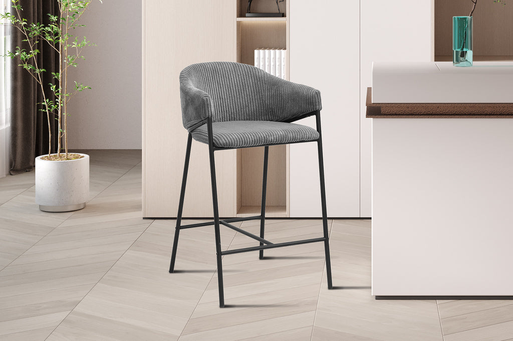 Chaise de comptoir 'Hugo' en velours côtelé gris foncé RS