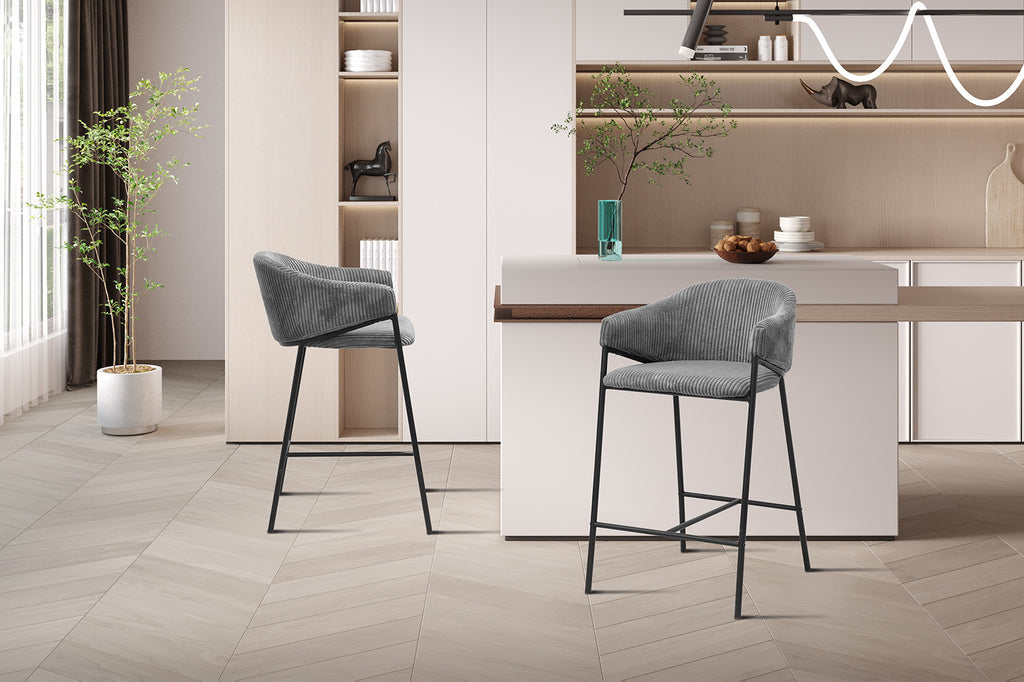 Chaise de comptoir 'Hugo' en velours côtelé gris foncé RS