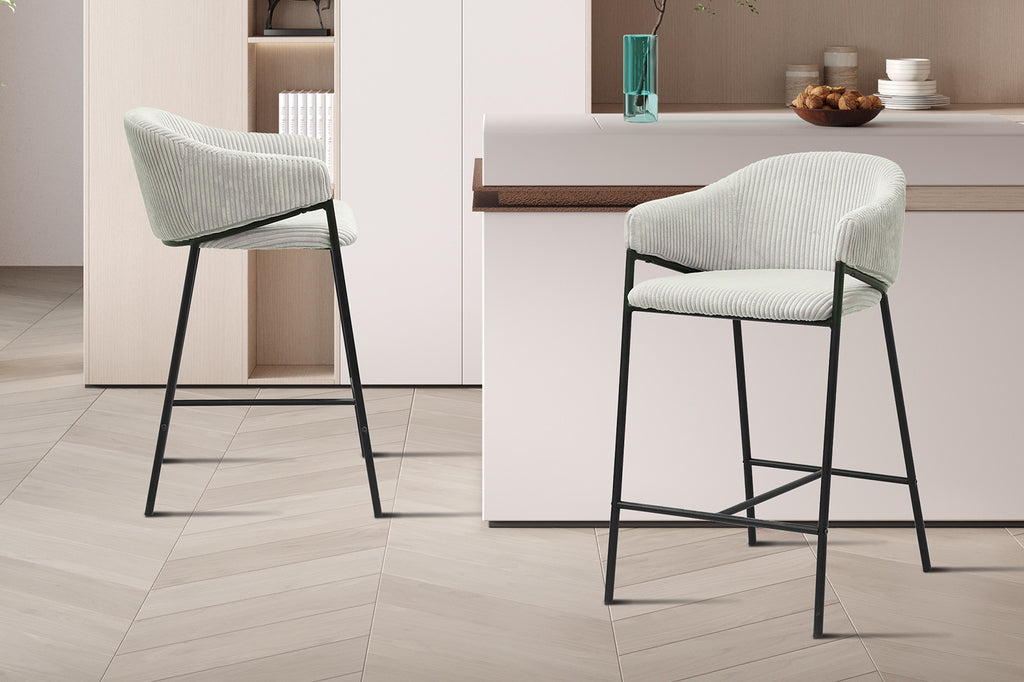 Chaise de comptoir « Hugo » Côtelé gris clair RS