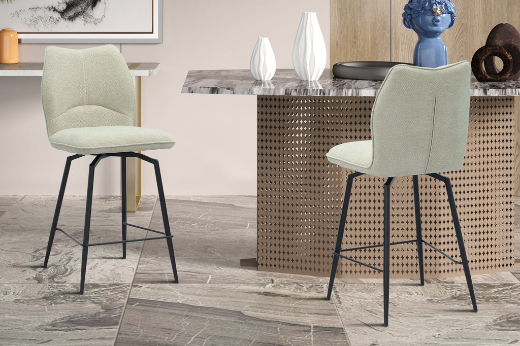 Chaise de comptoir pivotante « Lara » - Tissu écru RS