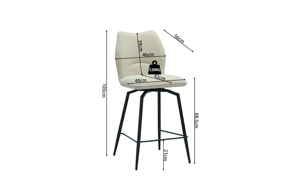 Chaise de comptoir pivotante « Lara » - Tissu écru RS