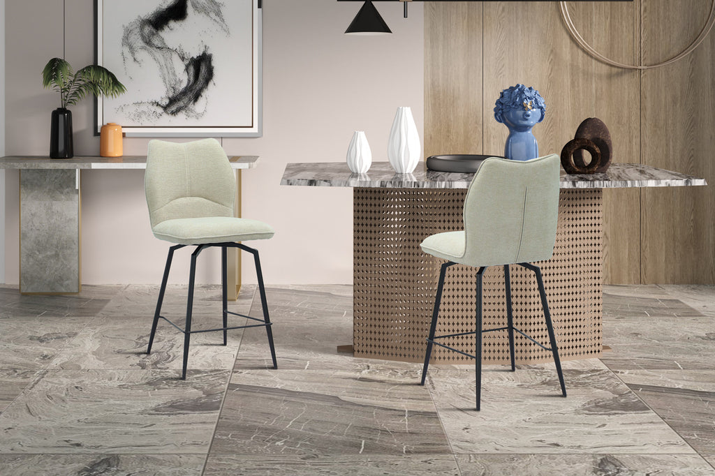 Chaise de comptoir pivotante « Lara » - Tissu écru RS