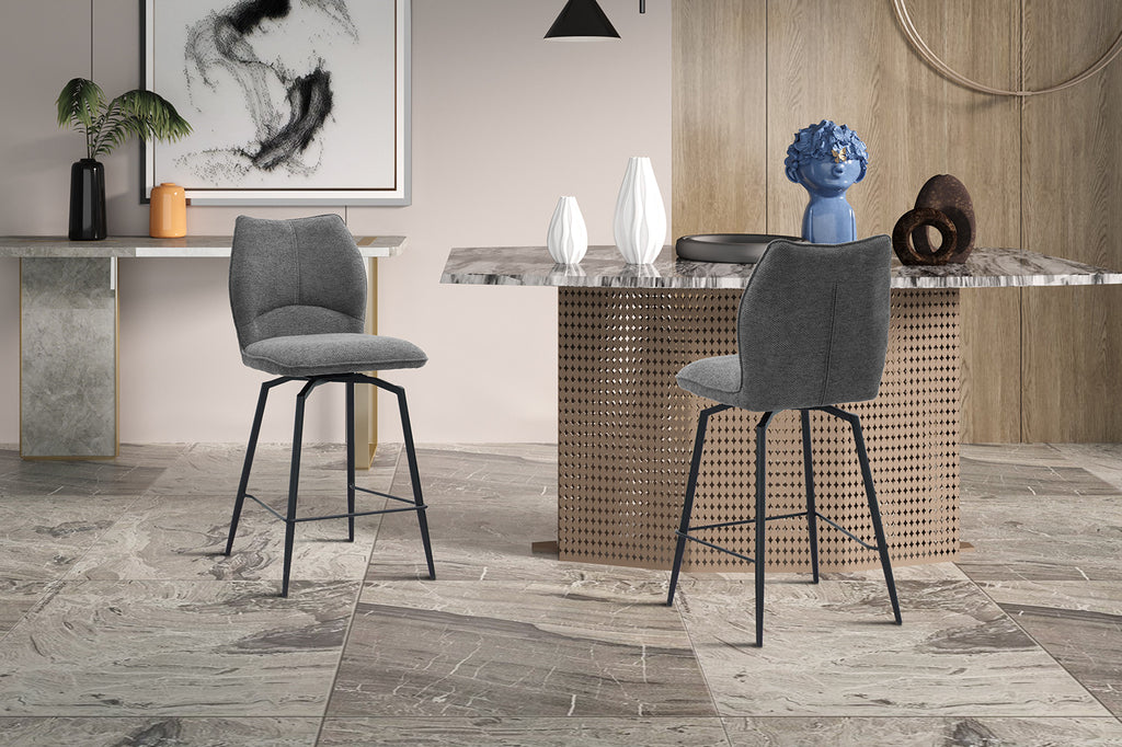 Chaise de comptoir pivotante « Lara » - Tissu gris RS