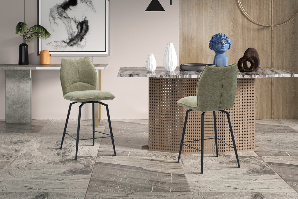 Chaise de comptoir pivotante « Lara » - Tissu Sable RS
