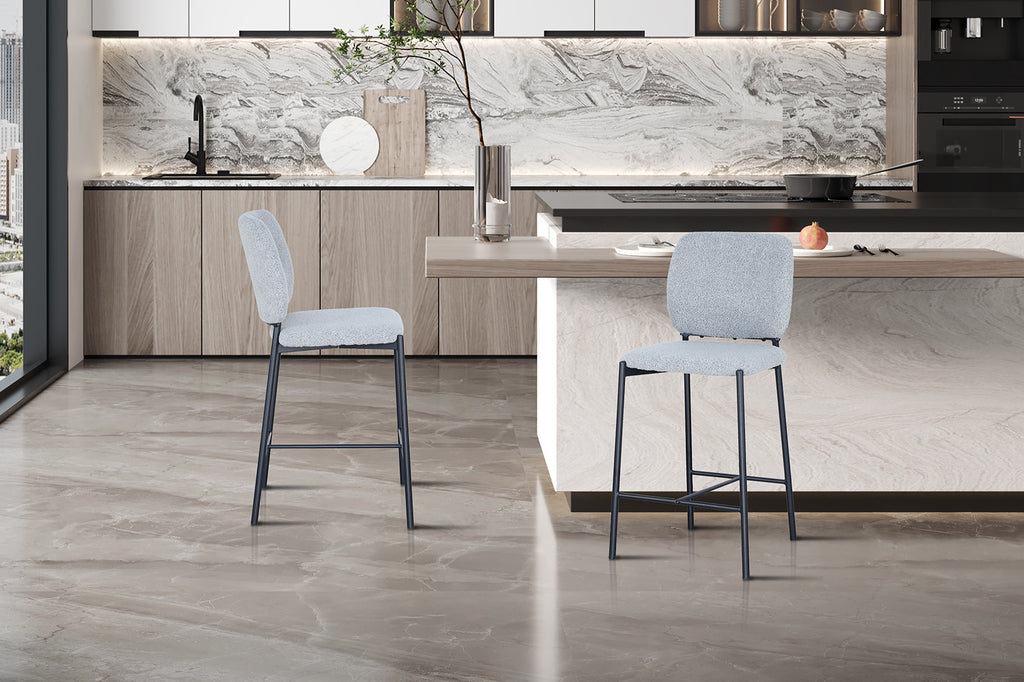 Chaise de comptoir « Sophia » en tissu gris clair RS