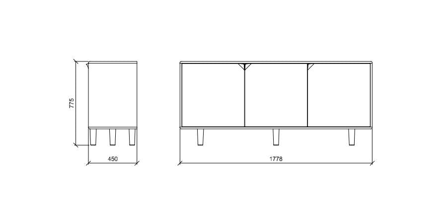 Dressoir Sento 3-deurs eik (4 kleuren) - THS