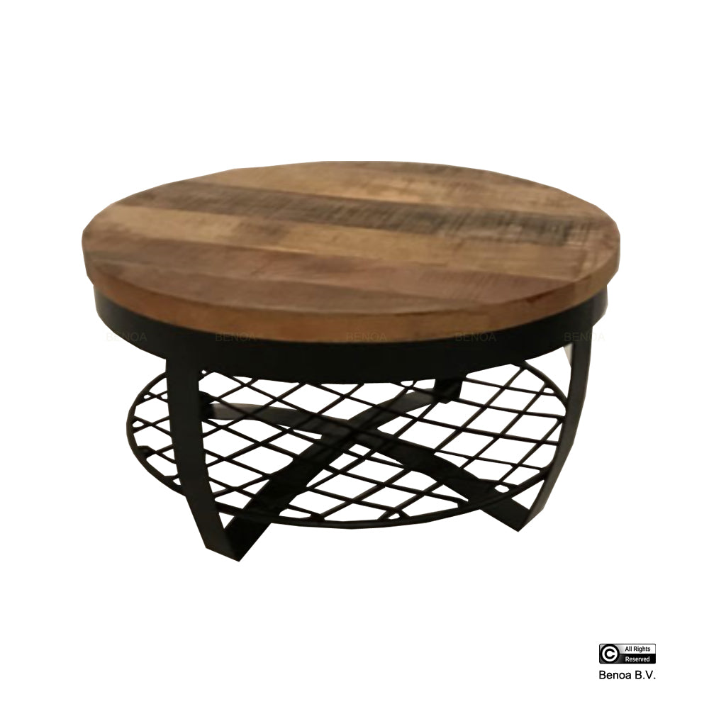 Salontafel met houten blad en ijzeren plank - BNO